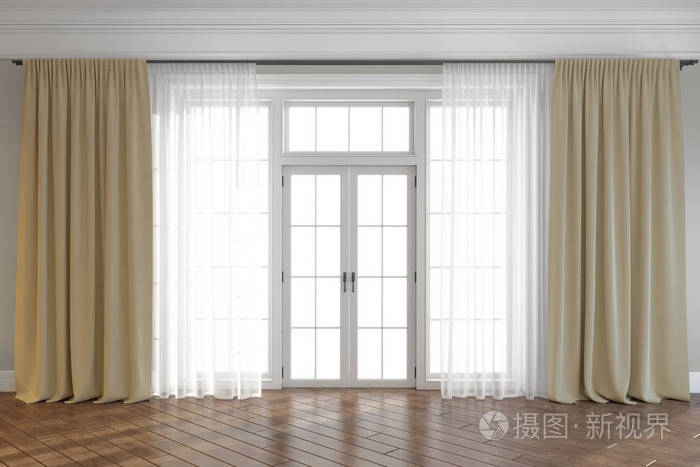 Empty room with window and curtains. 3d render