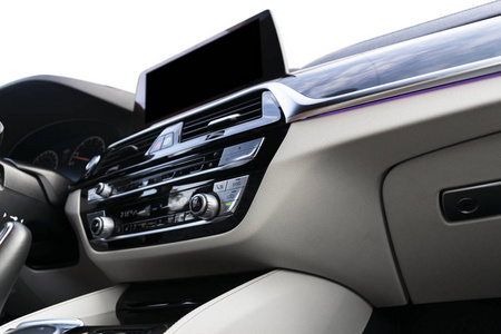 现代豪华轿车白色真皮内饰,采用天然木镶板.