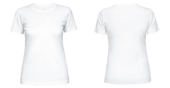 t恤背面空白白色女t恤模板正面和背面视图隔离在白色背景上.