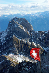 瑞士 旗帜 岩石 见解 远景 景象 全景图