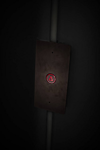 Elevator Button up red on stainless plate concept business dark 