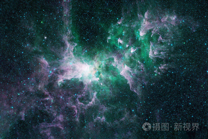 有明亮区域和恒星的绿色宇宙星云这张图片的元素是由美国宇航局提供的