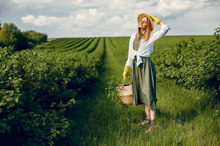 Elegant and stylish girl in a summer field