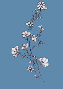  tree branch with flowers and leaves, graphic hand drawn  bloss