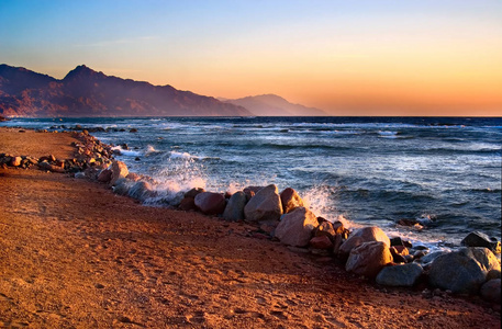 海岸 岩石 旅游业 海洋 风景 夏天 日出 海岸线 波动