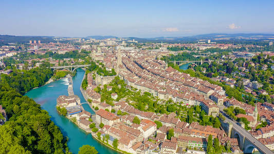 Bern, Switzerland. Historic city center, general view, Are river