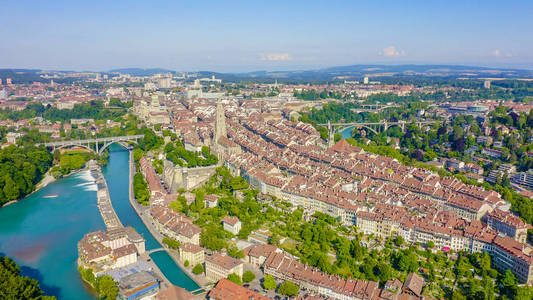 Bern, Switzerland. Historic city center, general view, Are river