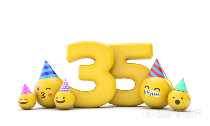 35号emoji生日派对庆祝活动三维渲染