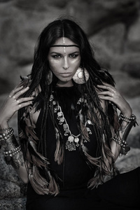 印第安人 战士 美女 珠宝 部落 萨满 女孩 摆姿势 波西米亚