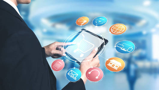 创新 未来 商业 安全 通道 服务 顾客安全 电话 商店 男人 电子商务