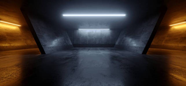 Cement Dark Grunge Orange White Glowing Led Parking Underground 
