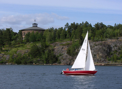 游艇 城堡 斯德哥尔摩 波罗的海 夏季 庄园 波浪 海洋