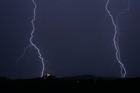 闪光 乡村 能量 气象学家 闪耀 雷雨 天空 在里面 地平线