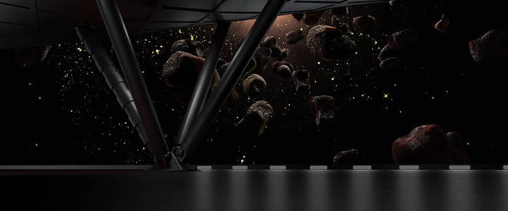 科幻走廊与空间星系三维渲染图片
