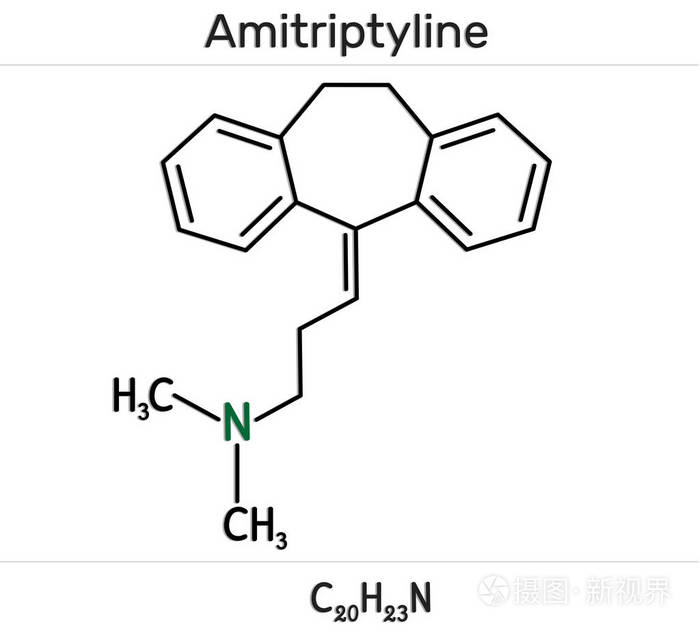 阿米替林ch23n分子 三环类抗抑郁药tca具有镇痛作用 用于治疗抑郁症和神经源性疼痛 骨架化学式照片 正版商用图片27zwsg 摄图新视界