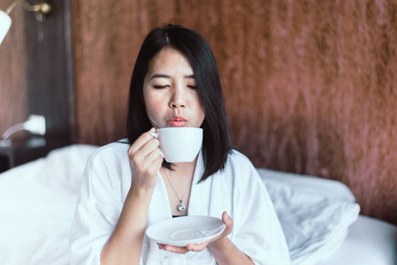 浴袍 味道 热的 女人 卡布奇诺 享受 休息 安慰 周末