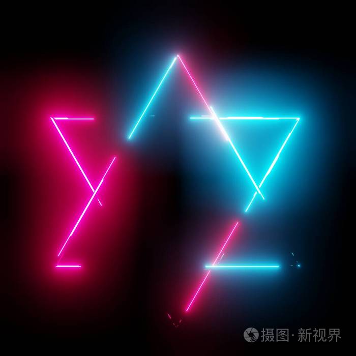 暗背景上的霓虹灯三角形边框照片 正版商用图片2808gj 摄图新视界