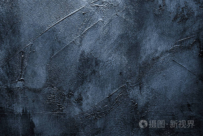 破旧的深灰色经典蓝色墙壁 深色背景 带油灰纹理照片 正版商用图片f 摄图新视界