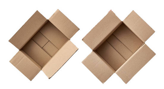 open empty brown square cardboard box for transporting goods 