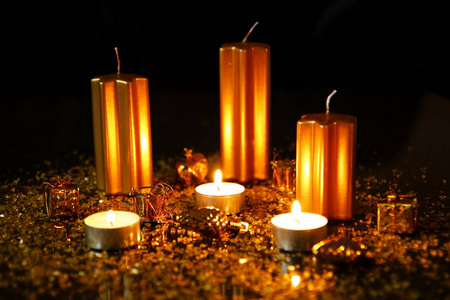 圣诞节 聚会 闪闪发光 火焰 烛光 蜡烛 茶灯 闪烁 庆祝