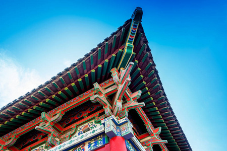 古建筑屋檐特写中国江南风格屋檐,特写照片屋顶建筑与未完工的灰色