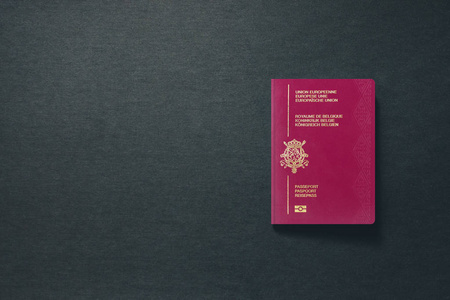 比利时护照深色背景，带复印空间3D插图