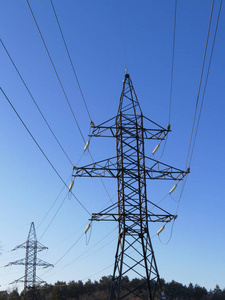 Power poles in the blue sky. 