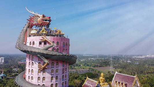 泰国曼谷附近的观音龙庙。空中全景