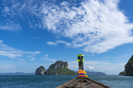 Landscape with longtail boat on andaman sea in summer vacation, 