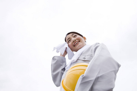 日本 女人 可爱的 人类 肖像 建设 制服 微笑 休会 工作