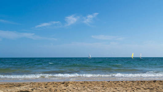 风景 美丽的 地平线 热的 旅游业 阳光 海滩 波动 自然