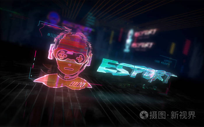 电子游戏赛博朋克风格的符号插图