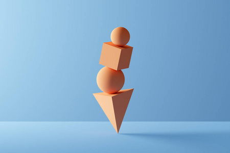 完美平衡中的几何图形-三维渲染照片