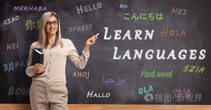 englishlanguageteacherstandinginfrontofablackboardwith