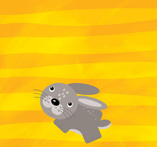 黄色条纹动物兔子卡通场景插图图片