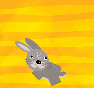 黄色条纹动物兔子卡通场景插图图片