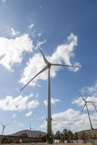 大加那利岛的风力发电机。可再生能源与环境概念
