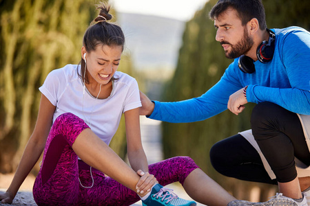 Girl runner athlete foot injury and pain. 