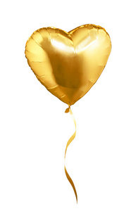 金色心形气球。白底隔离