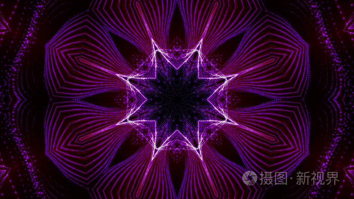 紫色圆形发光粒子的万花筒图案abstra公司