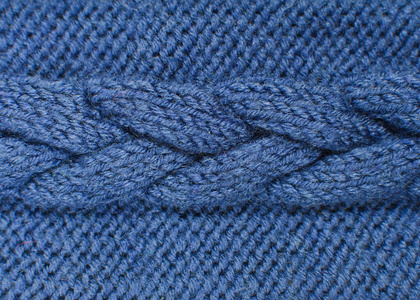 蓝色针织面料质地.手工编织.照片