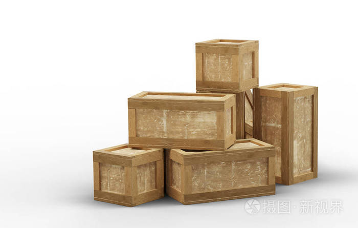 几个大小不一的封闭式运木箱乱成一团