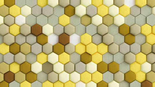 黄色米色抽象背景与六边形。3d渲染，3d插图。