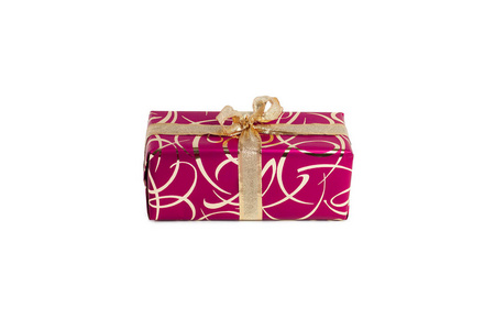 黑色粉红色包装的矩形礼品，白色背景上有金色蝴蝶结和金色图案