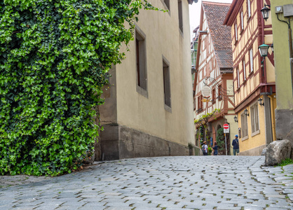 Alley in the medieval town Rothenburg ob der Tauber