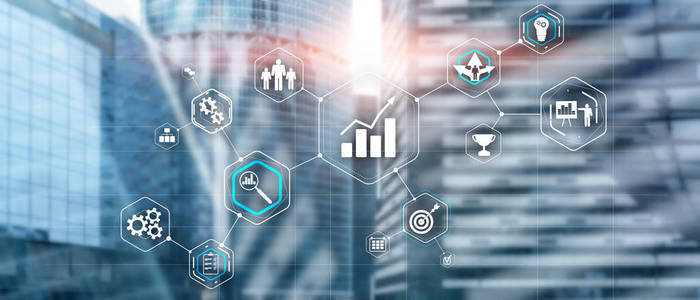 齿轮抽象背景商业技术自动化工业4.0概念模糊的现代城市背景.照片