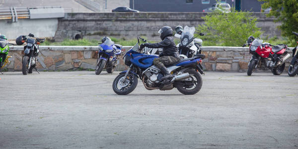 Motorcyclist rides a motorcycle 