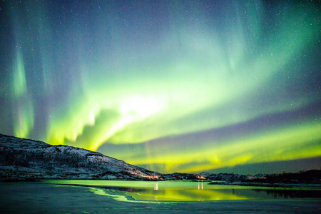 美丽的 想知道 斯堪的纳维亚 北极光 峡湾 风景 芬兰 泻湖