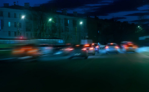 Blurred motion of cars on a winter night 