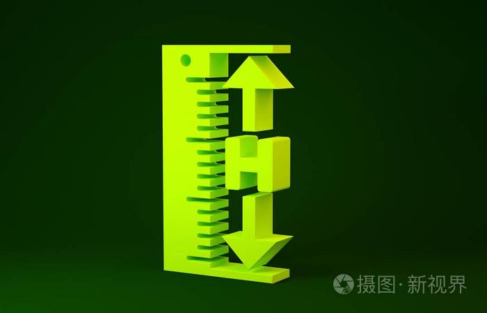 黄色测量高度和长度图标隔离在绿色背景上.直尺,直尺,刻度符号.